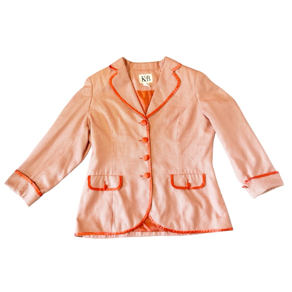 VTG Stella Louise For KB Orange/White Suit Jacket Sz 14W Lined Dark Trim/Buttons